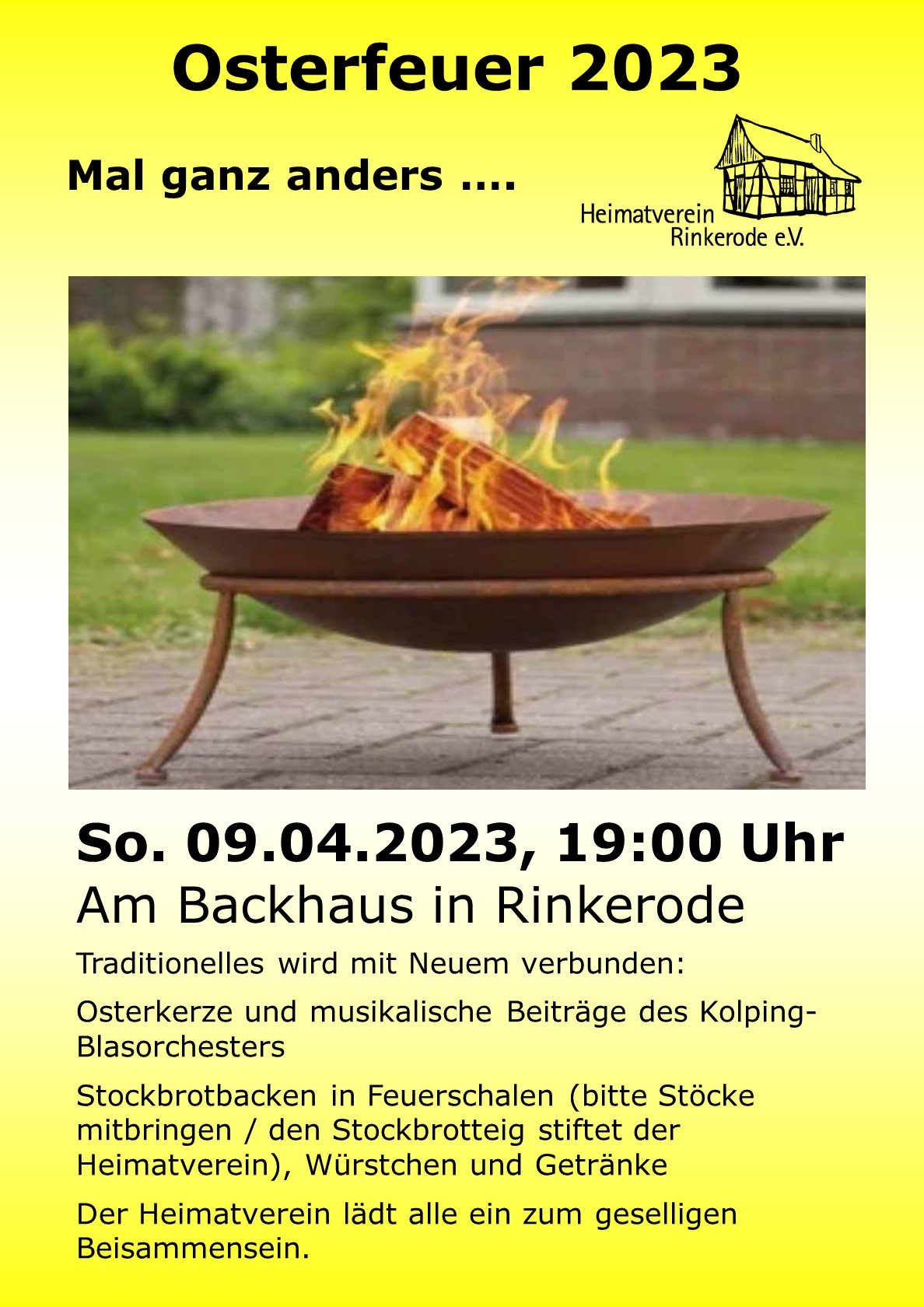 Plakat zum Osterfeuer des Heimatvereins Rinkerode 2023